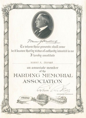 Harding Memorial Association American Bank Note Print - Warren G. Harding Vignette & Facisimile Signature of Calvin Coolidge